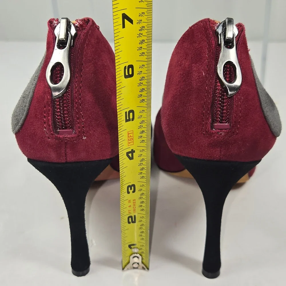 Carolinna Espinosa Pumps Womens 7.5 Burgundy‎ Suede Colorblock Strappy Heel